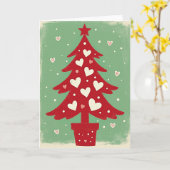 Rode Kerstboom Witte Hartjes Kaart (Gele Bloem)