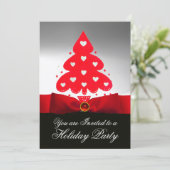 Rode Kerstboom, Witte Zwarte Damast Partij Kaart (Staand voorkant)