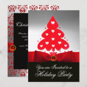 Rode Kerstboom, Witte Zwarte Damast Partij Kaart (Voorkant / Achterkant)