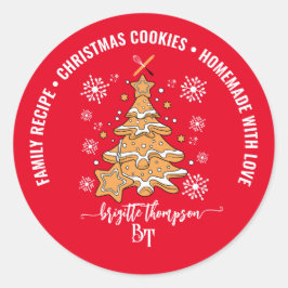 Rode Kerstboomkoek Bakploeg Sneeuwvlokken Ronde Sticker
