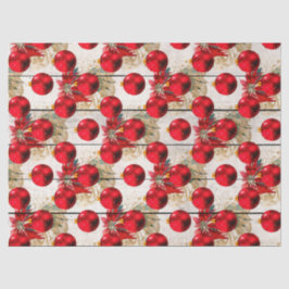 Rode kerstboomversieringen op houtontkoppeling tissuepapier