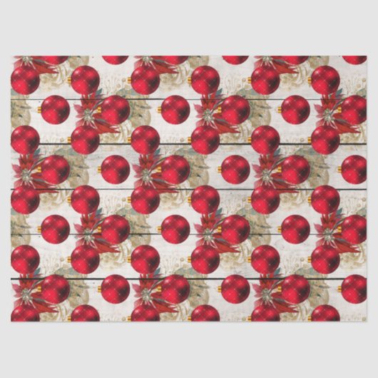 Rode kerstboomversieringen op houtontkoppeling tissuepapier (Voorkant)