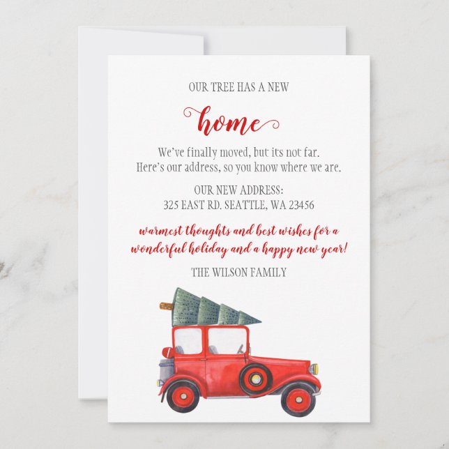 Rode kerstboomwagen we hebben vakantiekaarten verp (Voorkant)