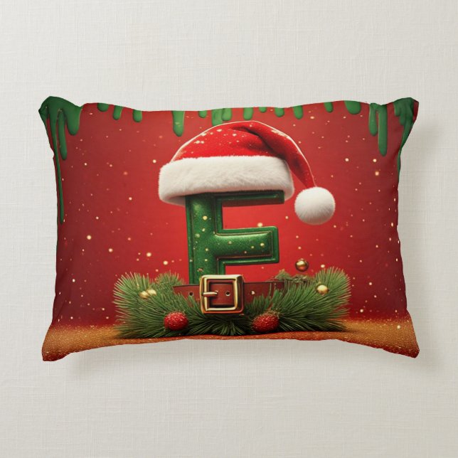 Rode kerstbrief E met kerstmuts 🎁 Accent Kussen (Voorkant)
