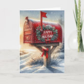 Rode kerstbrievenbus in de sneeuw kaart (Voorkant)
