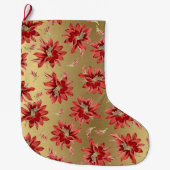 Rode kerstcactus Flowers op Shiny Gold Grote Kerstsok (Voorkant)