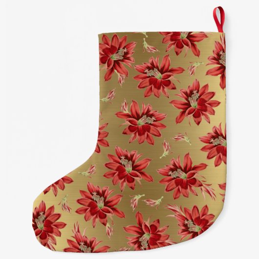 Rode kerstcactus Flowers op Shiny Gold Grote Kerstsok (Achterkant)