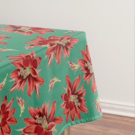 Rode Kerstcactusbloemen op groen patroon Tafelkleed