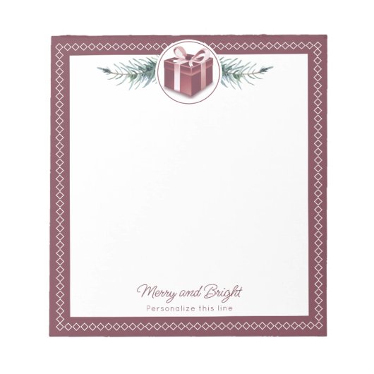 Rode kerstcadeau gepersonaliseerd notitieblok (Voorkant)