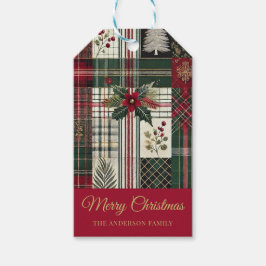 Rode Kerstcadeau label Rustic Plaid Tartan Pattern Cadeaulabel