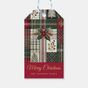 Rode Kerstcadeau label Rustic Plaid Tartan Pattern Cadeaulabel