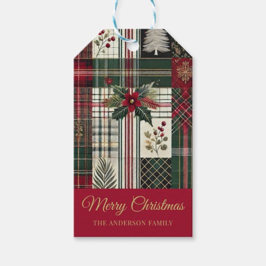 Rode Kerstcadeau label Rustic Plaid Tartan Pattern Cadeaulabel (Voorkant)