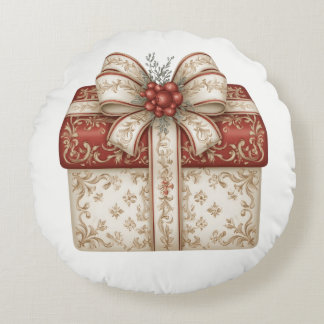 Rode Kerstcadeau Rond Kussen