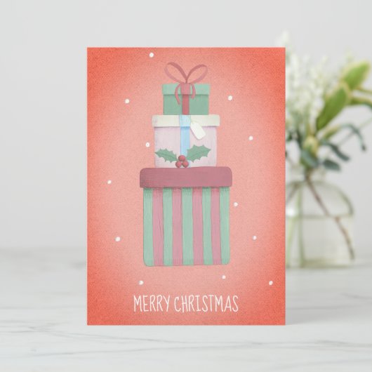 Rode Kerstcadeaus Vrolijk Kerstfeest Niet Foto Feestdagenkaart (Staand voorkant)