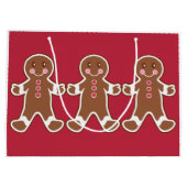 Rode kerstcadeautas met kerstmannen large cadeautasje (Achterkant)