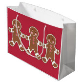 Rode kerstcadeautas met kerstmannen large cadeautasje (Achterkant Gekanteld)