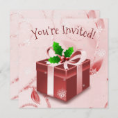 Rode kerstcadeauuitnodiging kaart (Voorkant / Achterkant)