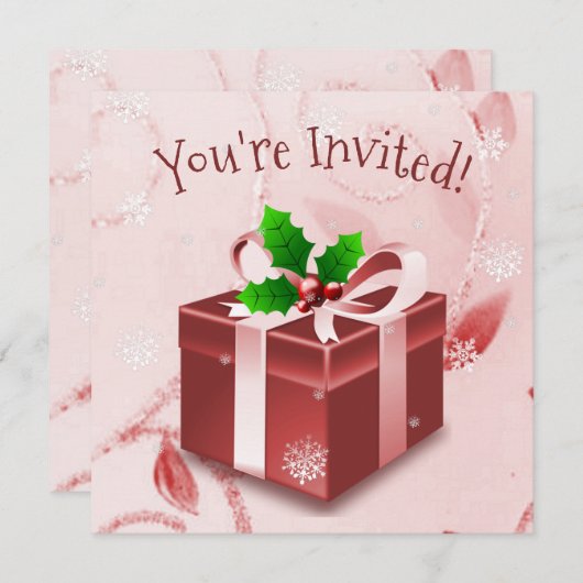 Rode kerstcadeauuitnodiging kaart (Voorkant / Achterkant)