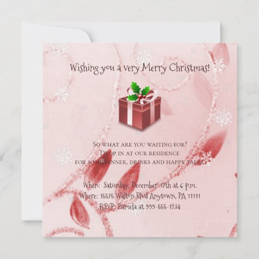 Rode kerstcadeauuitnodiging kaart (Achterkant)