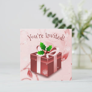 Rode kerstcadeauuitnodiging kaart