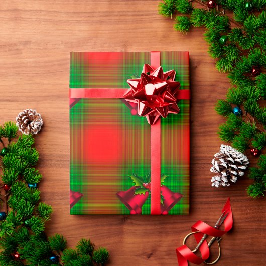 Rode kerstcellen op Tartan Cadeaupapier