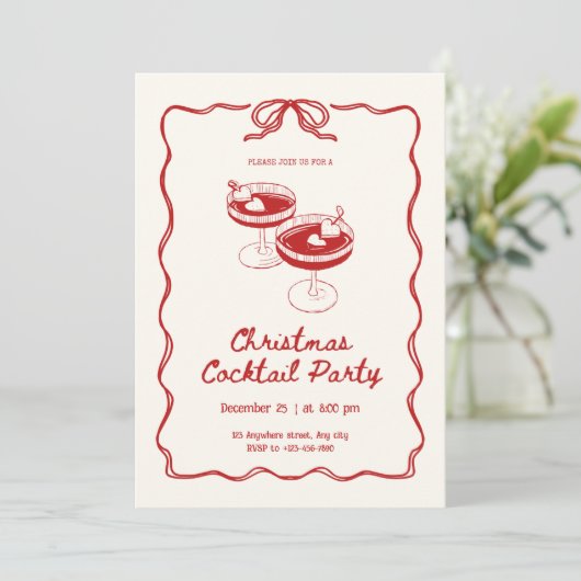 Rode kerstcocktail kaart (Staand voorkant)