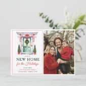 Rode Kerstdeur Nieuwe Home Foto Vakantie Verhuizen Aankondiging (Staand voorkant)