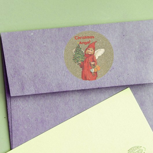  rode kerstengel ronde sticker