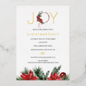 Rode kerstfeest Joy Foliage Wreate Folie Uitnodiging (Voorkant)