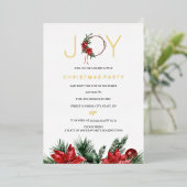 Rode kerstfeest Joy Foliage Wreate Folie Uitnodiging (Staand Voorkant)