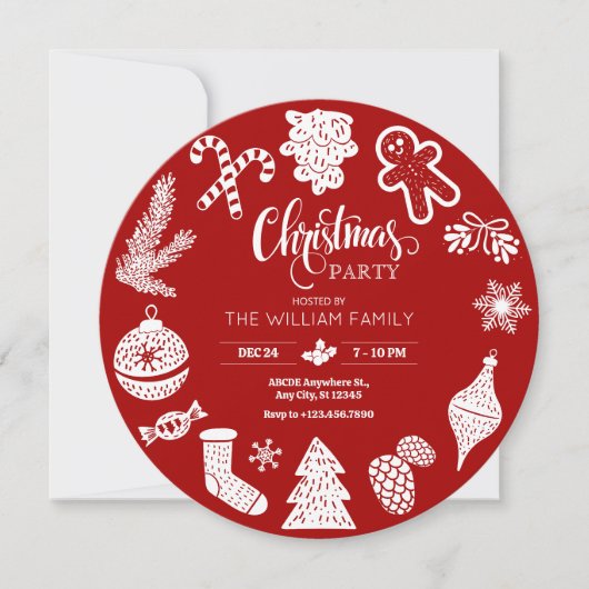 Rode kerstfeest ornamenten kaart (Voorkant)