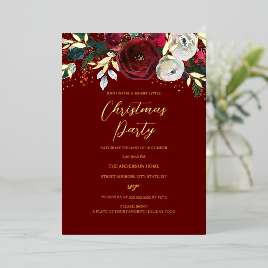 Rode kerstfeestdag folie uitnodiging (Staand Voorkant)