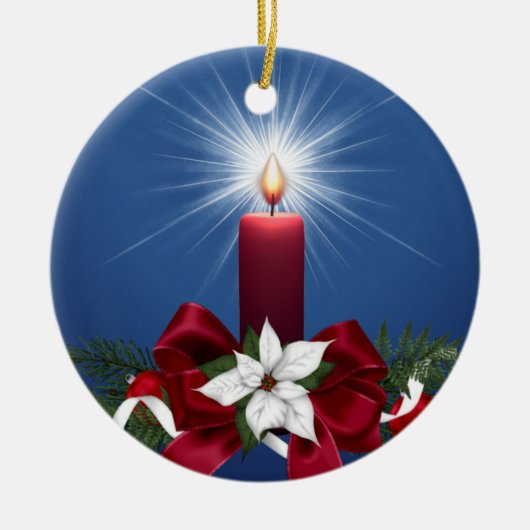 Rode kerstfeestkaars keramisch ornament (Voorkant)