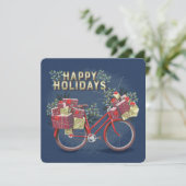 Rode kerstfiets met Cadeaus Kaart (Staand voorkant)
