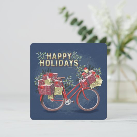 Rode kerstfiets met Cadeaus Kaart (Staand voorkant)