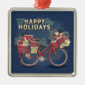 Rode kerstfiets met Cadeaus Metalen Ornament (Voorkant)