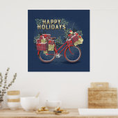 Rode kerstfiets met Cadeaus Poster (Keuken)