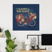 Rode kerstfiets met Cadeaus Poster (Thuiskantoor)