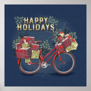 Rode kerstfiets met Cadeaus Poster