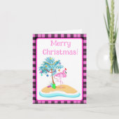 Rode Kerstflamingo en glitterpalmboom  Feestdagen Kaart (Voorkant)