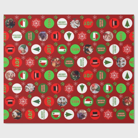 Rode kerstfoto cadeaupapier (Vlak)