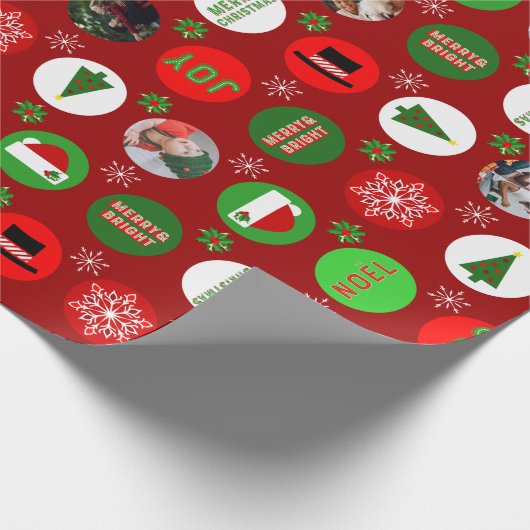 Rode kerstfoto cadeaupapier (Hoek)