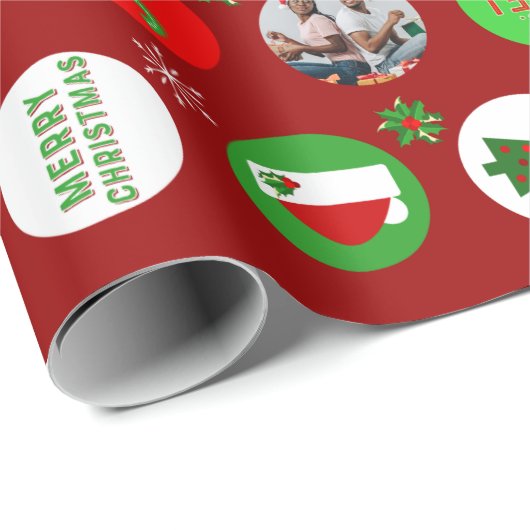 Rode kerstfoto cadeaupapier (Rol Hoek)