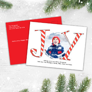 Rode Kerstfoto Collage Joy Typografie Briefkaart