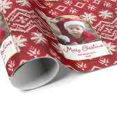 Rode Kerstfoto Elegante Feestelijke Vakantie Cadeaupapier (Rol Hoek)