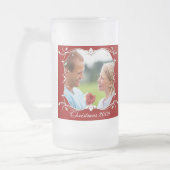 Rode Kerstfoto Frosted Mok met groene rand (Links)