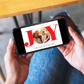 Rode Kerstfoto Joy Typography Feestdagenkaart