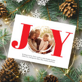 Rode Kerstfoto Joy Typography Feestdagenkaart