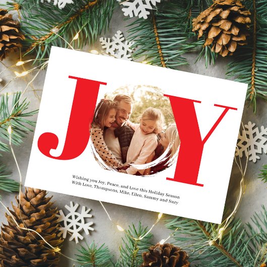 Rode Kerstfoto Joy Typography Feestdagenkaart