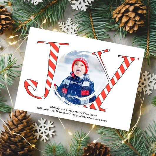 Rode Kerstfoto Joy Typography Feestdagenkaart